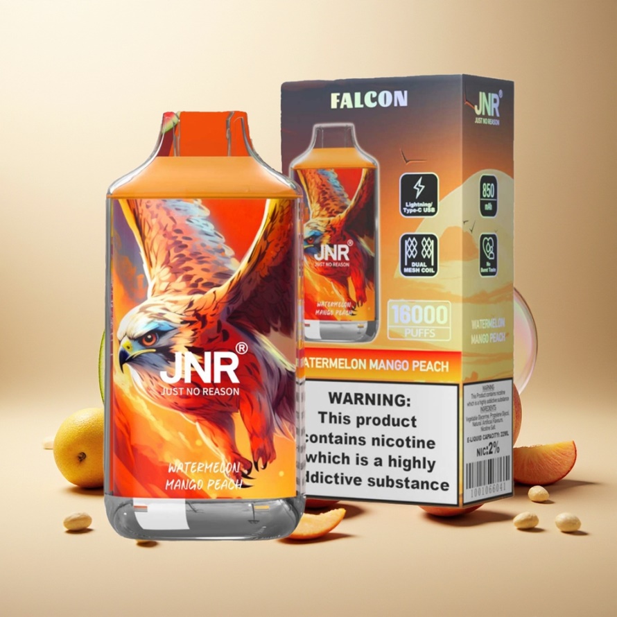 JNR Falcon 16000 Puffs Svensk Grossist Vattenmelon Mango Persika 850mAh 22ml Dual Mesh Coil