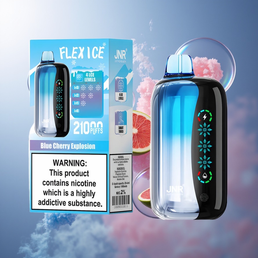 JNR Flex Ice 21000 Puffs Svensk Grossist Engångs Vape Blå Körsbärs Explosion: Ice Adjustable, 26ml, 1.2 Ohm Dual Mesh, Touch Screen