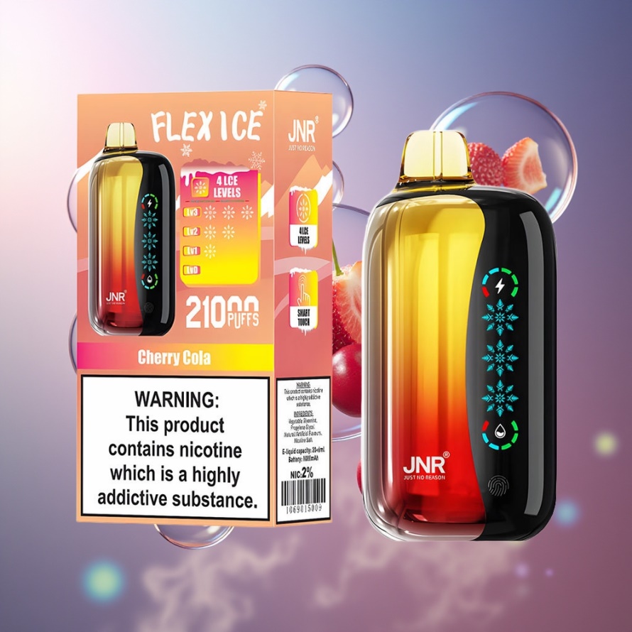 JNR Flex Ice 21000 Puffs Svensk Grossist Engångs Vape Körsbärskola med Justerbar Luftflöde, 26ml E-vätska, 1.2 Ohm Dual Mesh