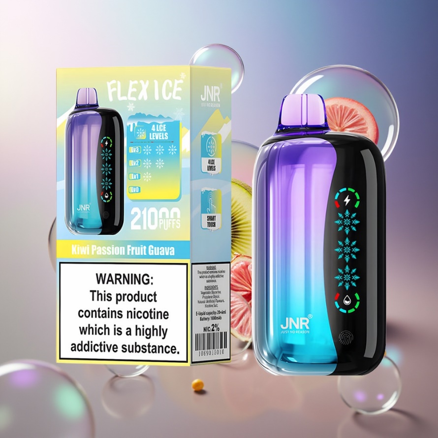 JNR Flex Ice 21000 Puffs Svensk Grossist Engångs Vape Kiwi Passionsfrukt Guava Justerbar Is 26ml 1.2 Ohm Dual Mesh Typ-C