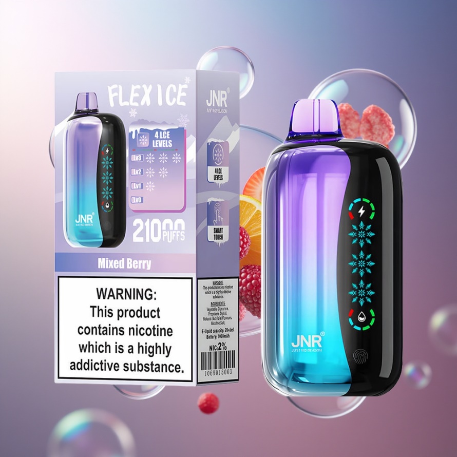 JNR Flex Ice 21000 Puffs Svensk Grossist Engångs Vape Mixad Bär med Isinställning, 26ml, 1.2 Ohm Dual Mesh, Typ-C