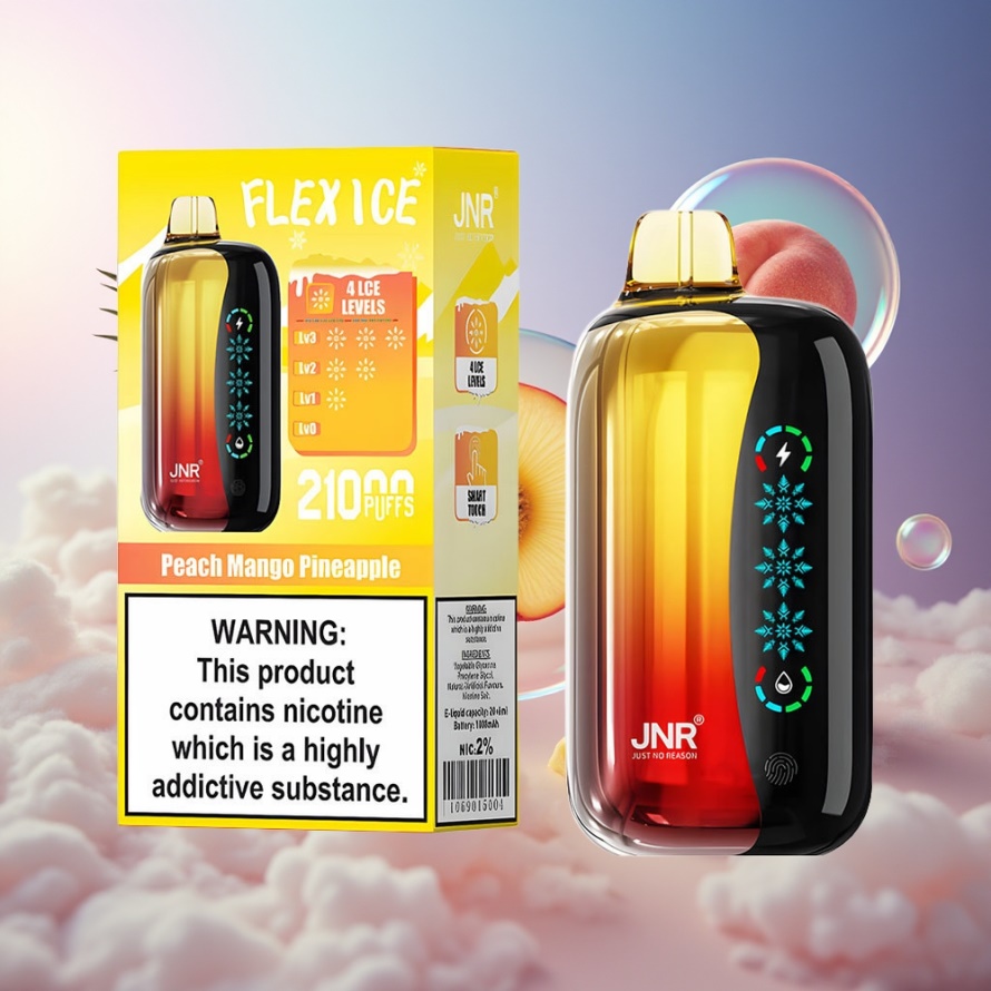 JNR Flex Ice 21000 Puffs Svensk Grossist Engångs Vape Persika Mango Ananas med Justerbar Is, 26ml, 1.2 Ohm Dual Mesh, 1000mAh, Type-C