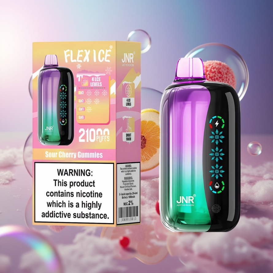 JNR Flex Ice 21000 Puffs Svensk Grossist Engångs Vape Surmarsvin Gelé Isjusterbar 26ml 1.2 Ohm Dual Mesh Typ-C