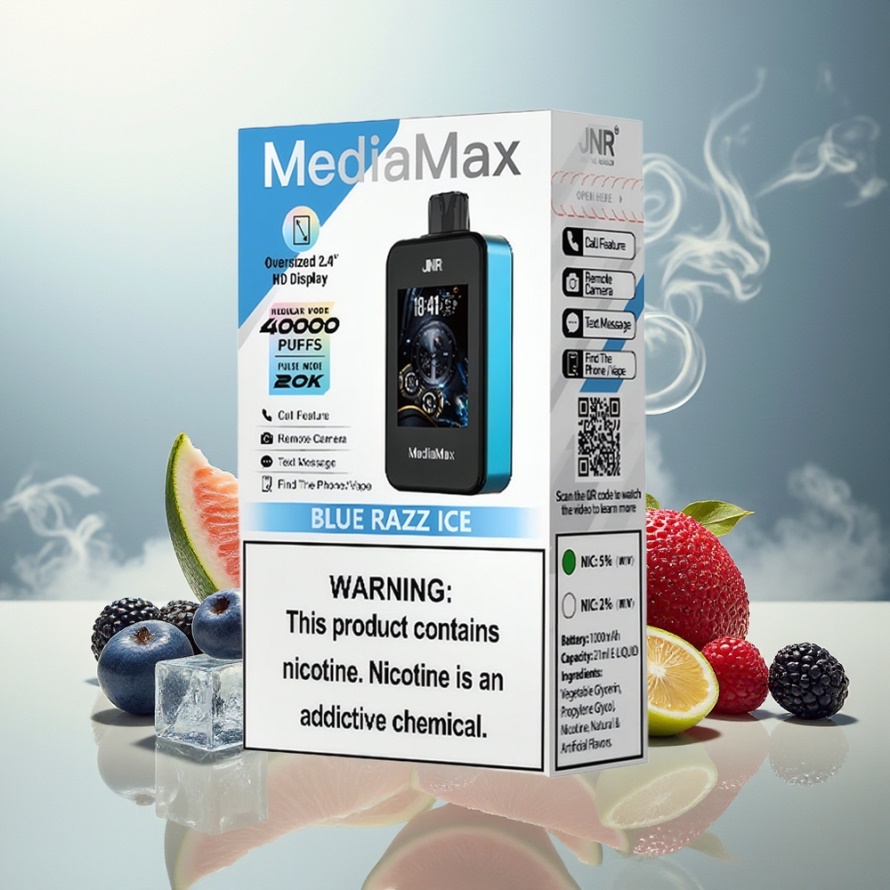 JNR MediaMax 40000 Puffs Svensk GrossistEngångs Vape Blå Hallon Is med 1000mAh & 21mL