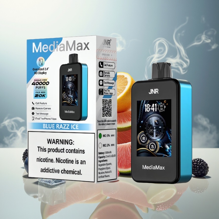JNR MediaMax 40000 Puffs Svensk GrossistEngångs Vape Blå Hallon Is med 1000mAh & 21mL