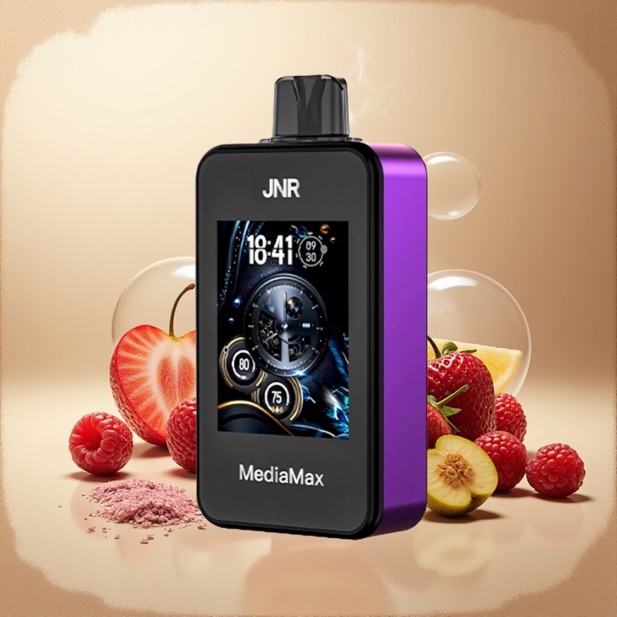 JNR MediaMax 40000 Puffs Svensk GrossistEngångs Vape KörsbärJordgubb Hallon med 21mL E-vätska & 1000mAh Batteri