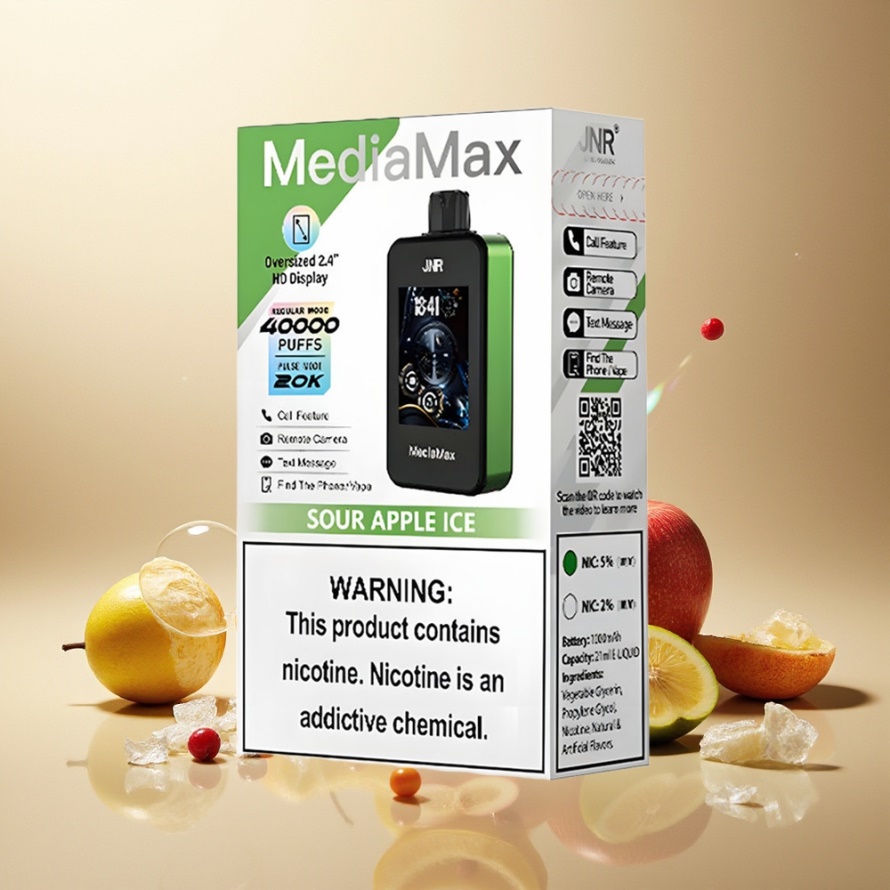JNR MediaMax 40000 Puffs Svensk GrossistEngångs Vape Suräpple Is med 21mL & 1000mAh