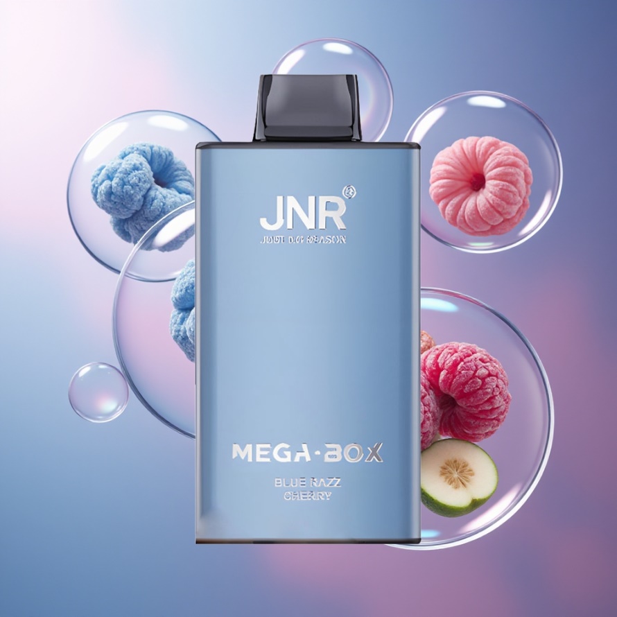 JNR Mega Box 25000 Puffs Svensk Grossist Engångs Vape Blå Hallon Körsbär med Dual Mesh Coil & 850mAh
