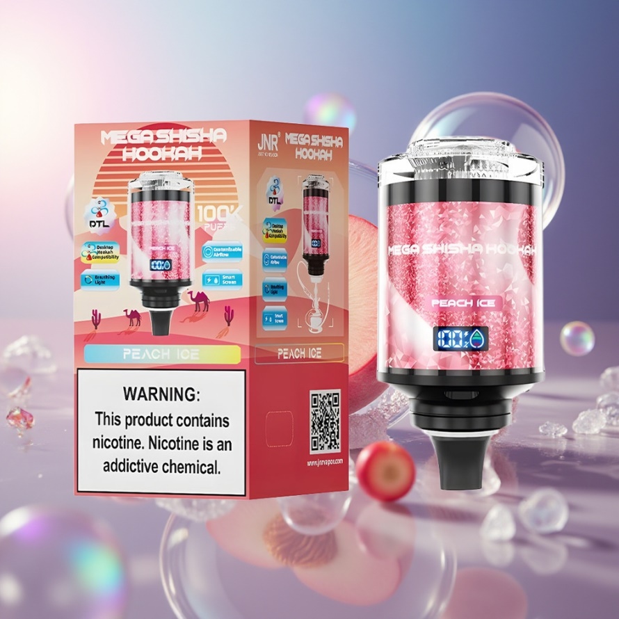 JNR Mega Shisha Hookah 100K Desktop Kompatibilitet Persikais, 2200mAh, 60ml, svensk grossist