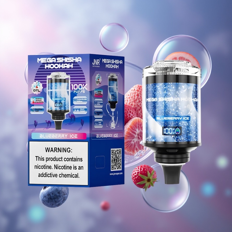 JNR Mega Shisha Hookah 100K Svensk Grossist 2200mAh Blåbär Is Desktop Kompatibel
