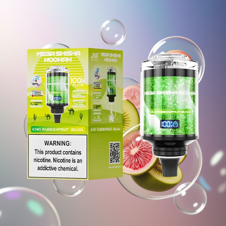 JNR Mega Shisha Hookah 100K Svensk Grossist Desktop Typ-C Laddning Kiwi Passionsfrukt Guava