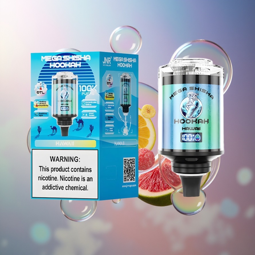 JNR Mega Shisha Hookah 100K Svensk Grossist Skrivbordskompatibel Hawaii 60ml 2200mAh Typ-C