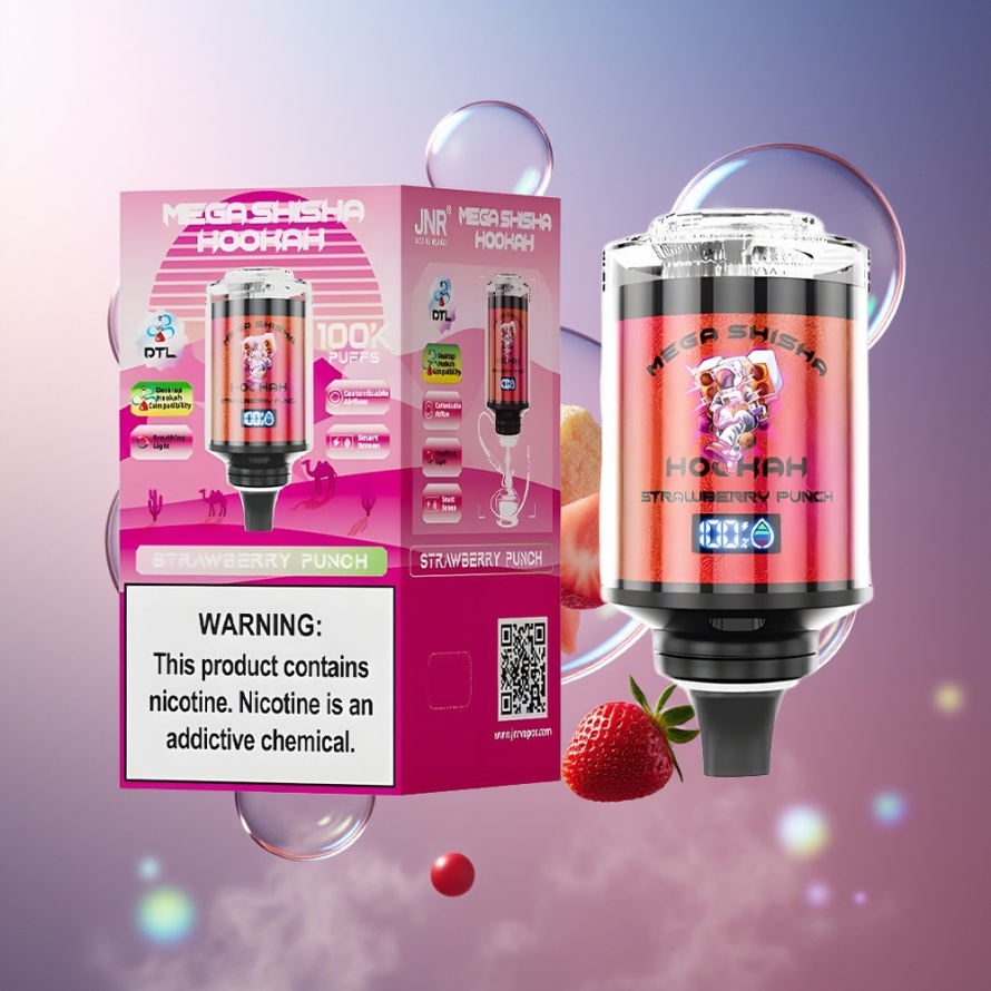 JNR Mega Shisha Hookah 100K Svensk Grossist Skrivbordskompatibel Jordgubbspunch 2200mAh Typ-C 60ml