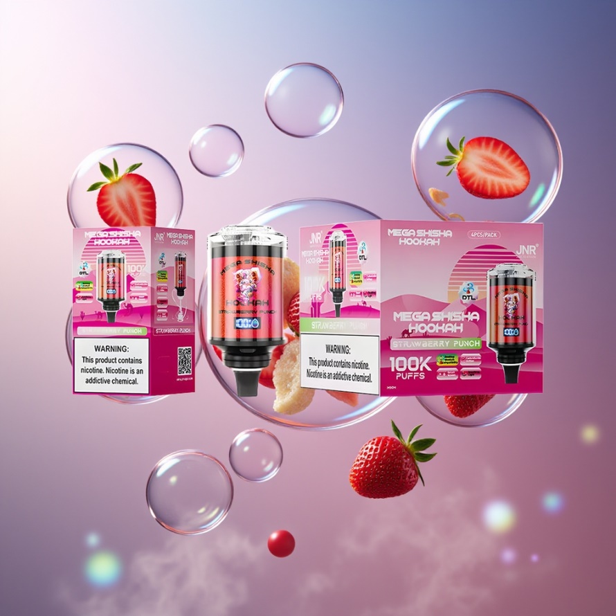 JNR Mega Shisha Hookah 100K Svensk Grossist Skrivbordskompatibel Jordgubbspunch 2200mAh Typ-C 60ml