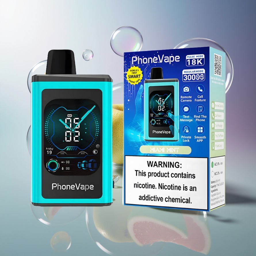 JNR PhoneVape 30000 puff Engångs Vape Miami Mynta svensk grossist med Turbo Mode, 850mAh & Full Display Screen