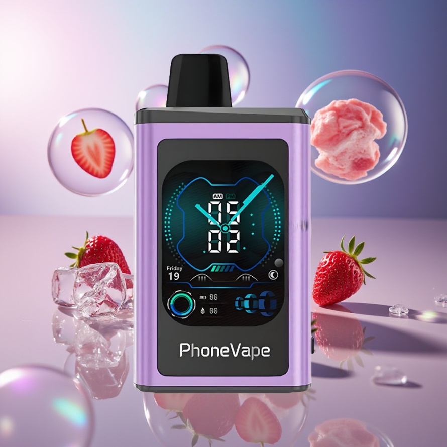JNR PhoneVape 30000 puffar Engångs Vape Jordgubb Is svensk grossist med 850mAh Turbo Mode App Controlled