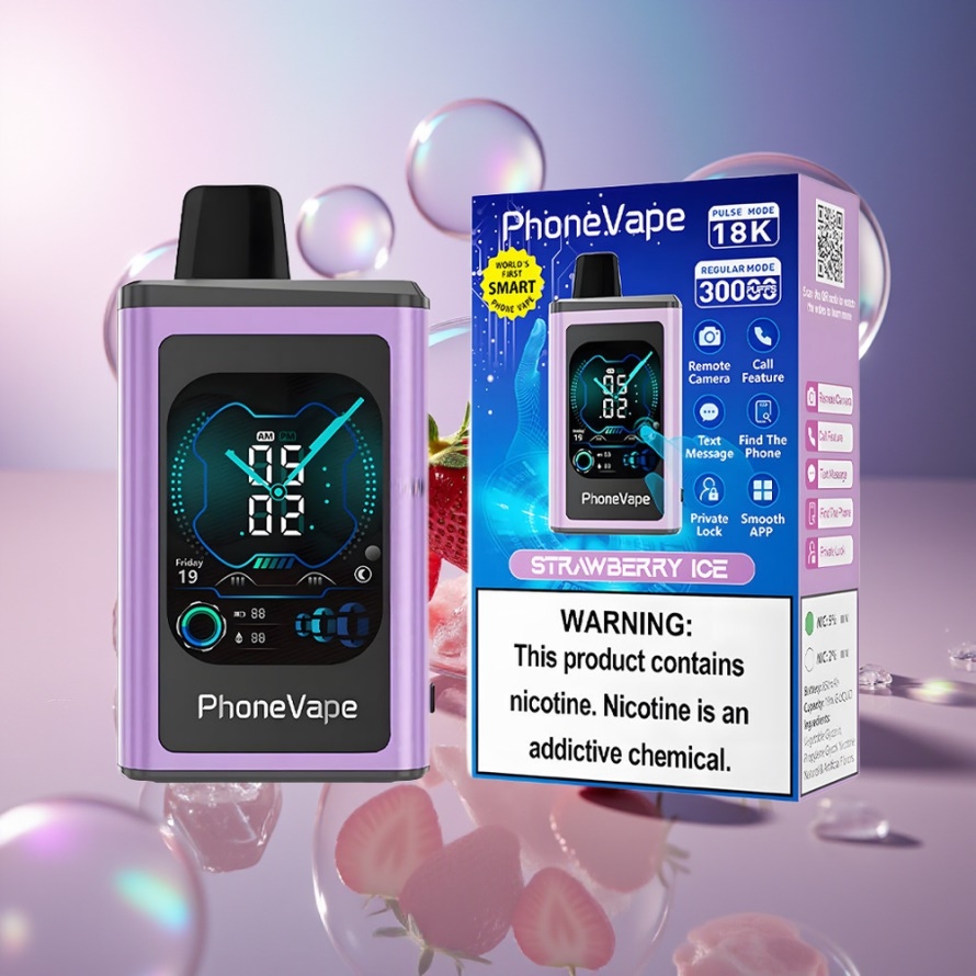 JNR PhoneVape 30000 puffar Engångs Vape Jordgubb Is svensk grossist med 850mAh Turbo Mode App Controlled