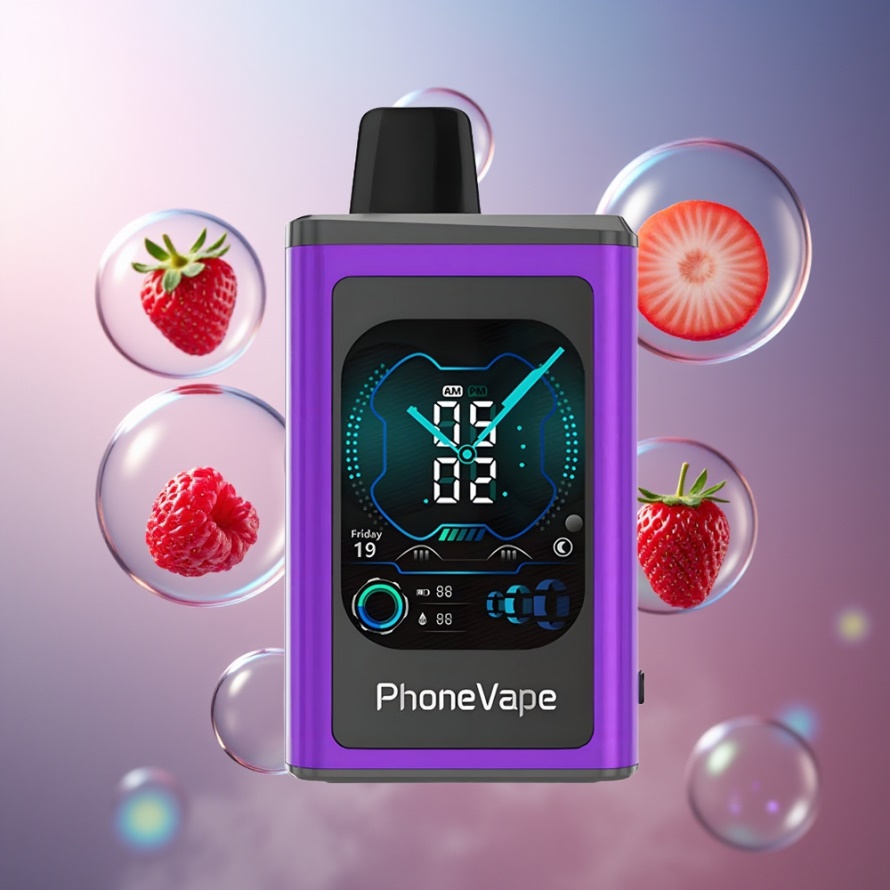 JNR PhoneVape 30000 puffar Svensk Grossist Engångs Vape Körsbär Jordgubb Hallon med Turbo Mode, App Kontroll & 850mAh