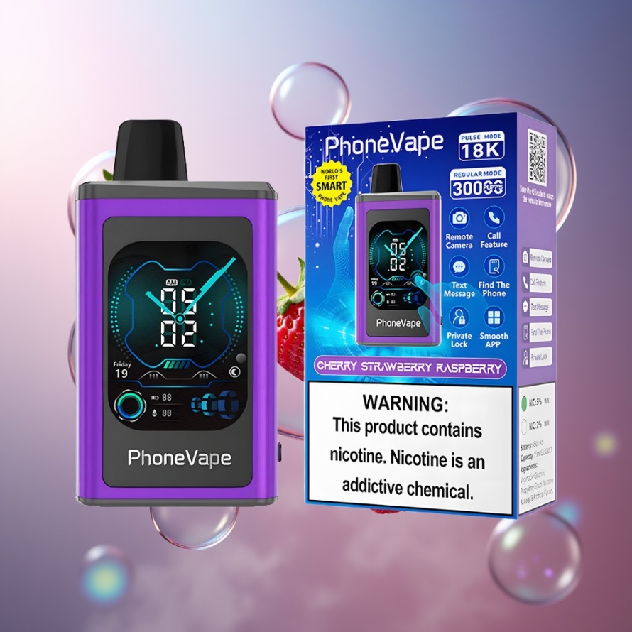 JNR PhoneVape 30000 puffar Svensk Grossist Engångs Vape Körsbär Jordgubb Hallon med Turbo Mode, App Kontroll & 850mAh