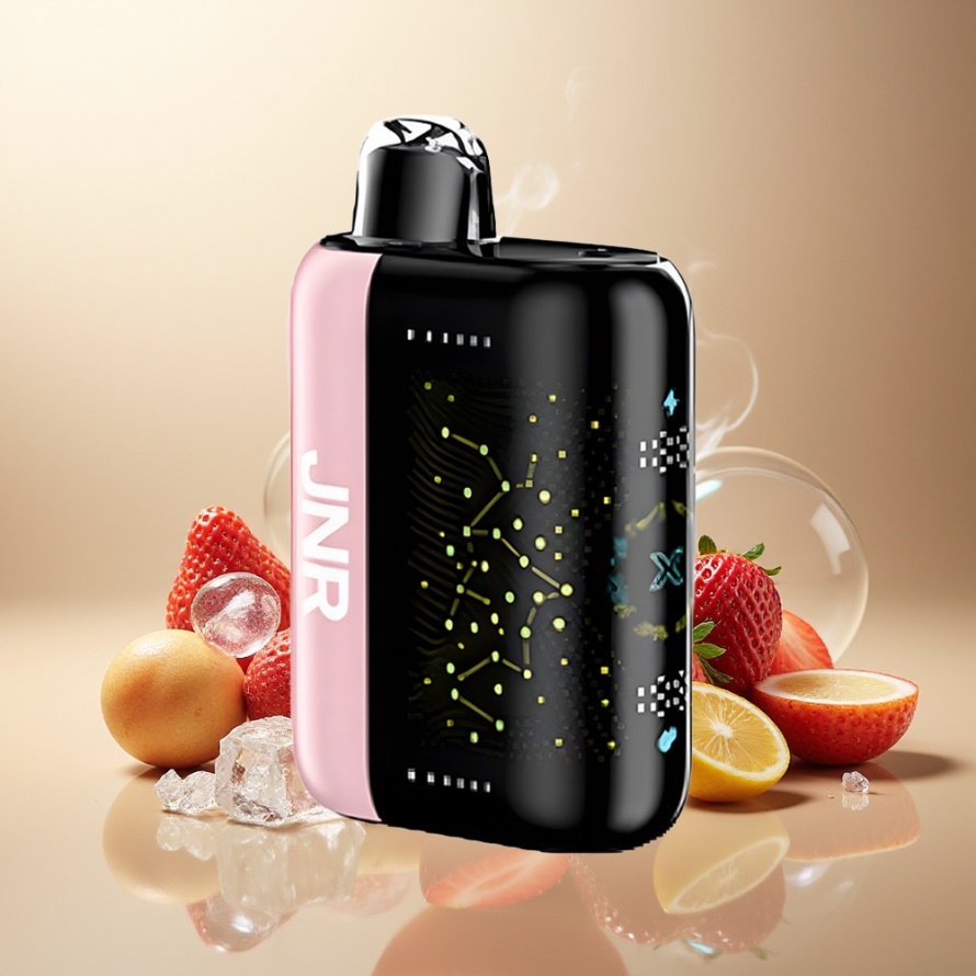 JNR Plus X 26000 PuffsEngångs Vape Jordgubb Is 850mAh 28ml 2% Nikotin Dual Mesh Coil Type-C 3D Skärm svensk grossist