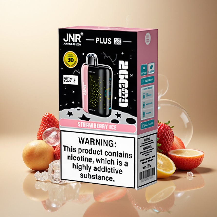 JNR Plus X 26000 PuffsEngångs Vape Jordgubb Is 850mAh 28ml 2% Nikotin Dual Mesh Coil Type-C 3D Skärm svensk grossist