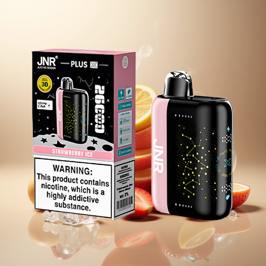 JNR Plus X 26000 PuffsEngångs Vape Jordgubb Is 850mAh 28ml 2% Nikotin Dual Mesh Coil Type-C 3D Skärm svensk grossist
