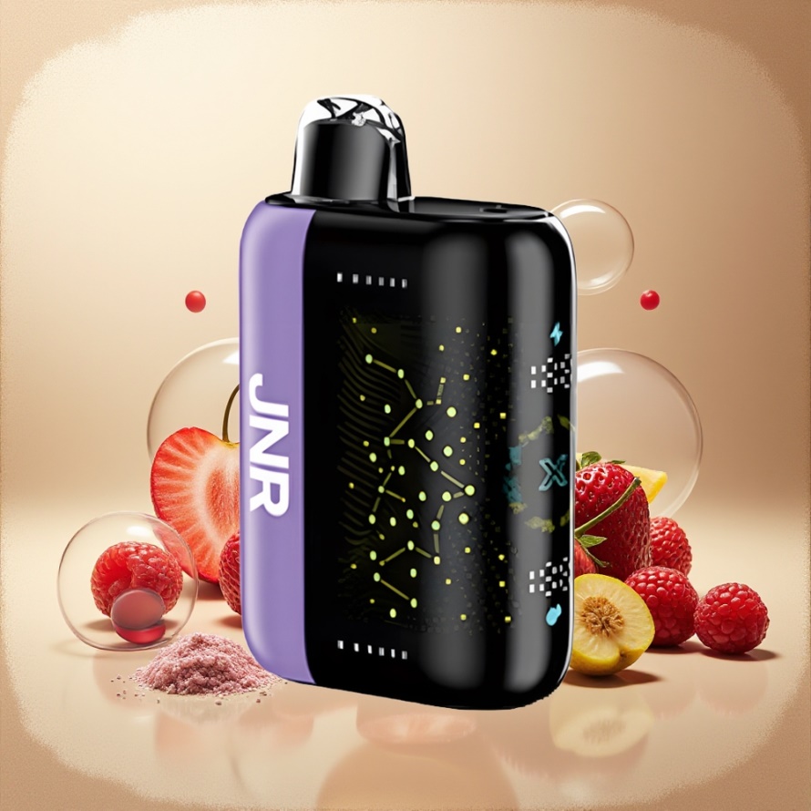 JNR Plus X 26000 Puffs Svensk GrossistEngångs Vape Körsbär Jordgubb Hallon med 850 mAh Batteri & 28ml E-vätska
