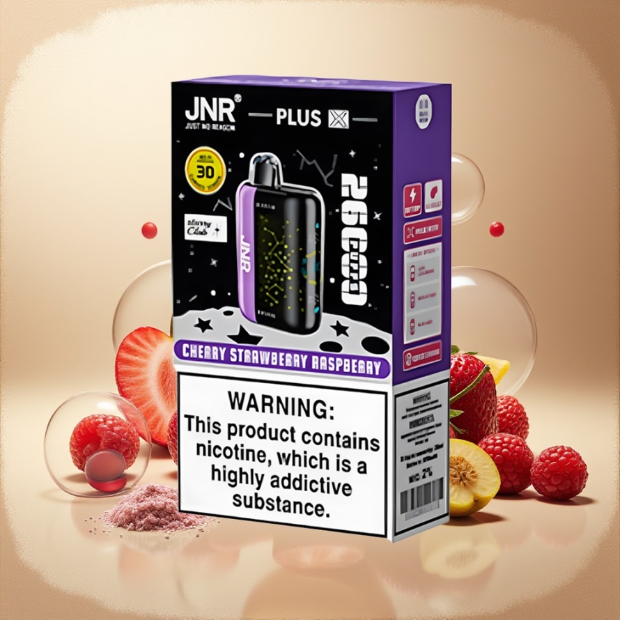 JNR Plus X 26000 Puffs Svensk GrossistEngångs Vape Körsbär Jordgubb Hallon med 850 mAh Batteri & 28ml E-vätska