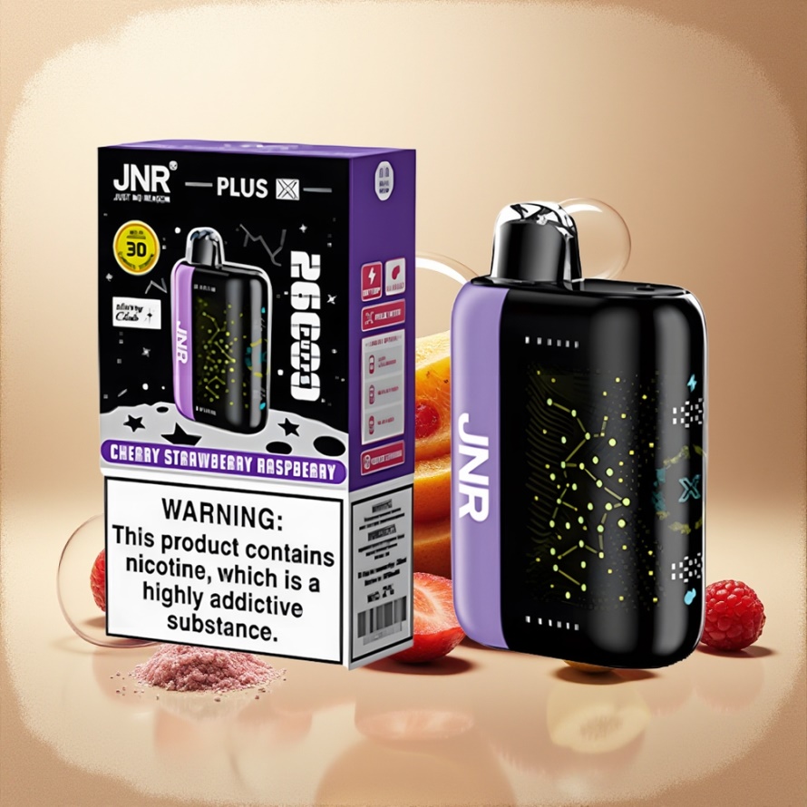 JNR Plus X 26000 Puffs Svensk GrossistEngångs Vape Körsbär Jordgubb Hallon med 850 mAh Batteri & 28ml E-vätska
