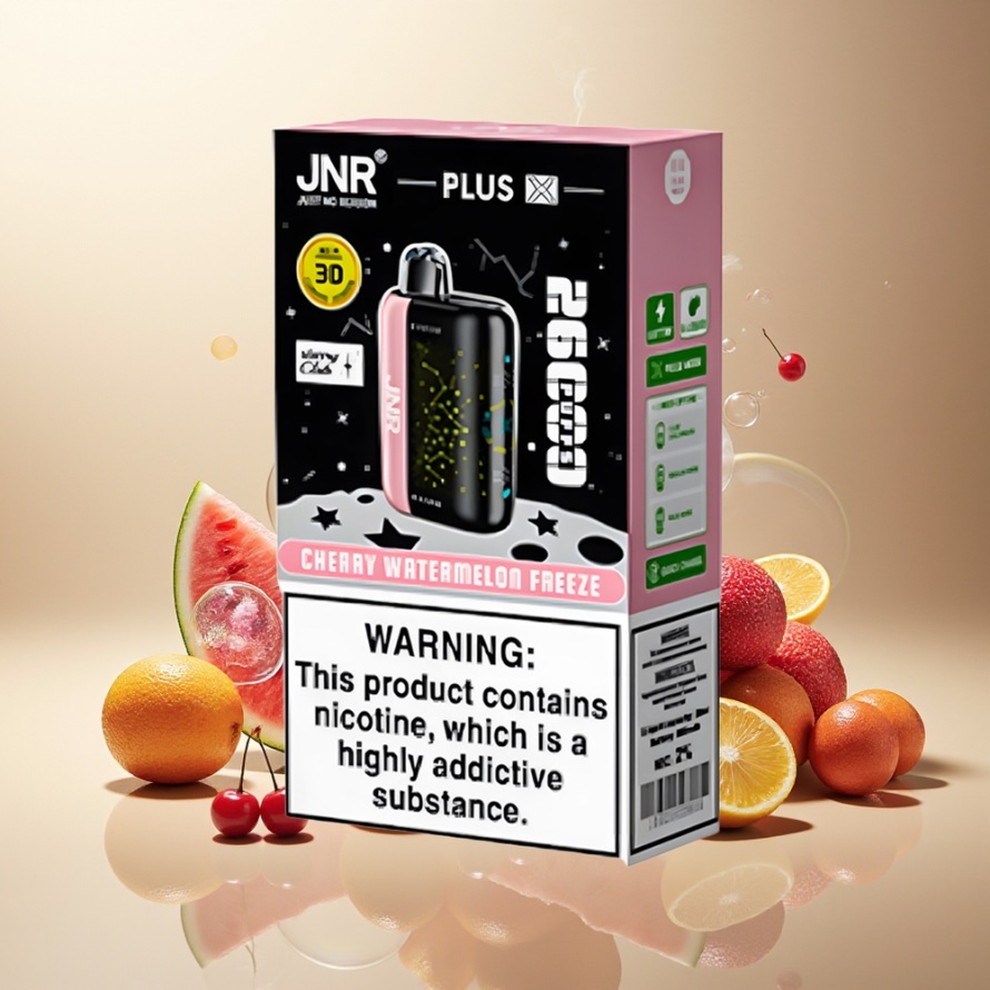 JNR Plus X 26000 Puffs Svensk GrossistEngångs Vape Körsbär Vattenmelon Frysa 850mAh 28ml 2% Nikotin Dual Mesh Coil Type-C 3D Curved Screen