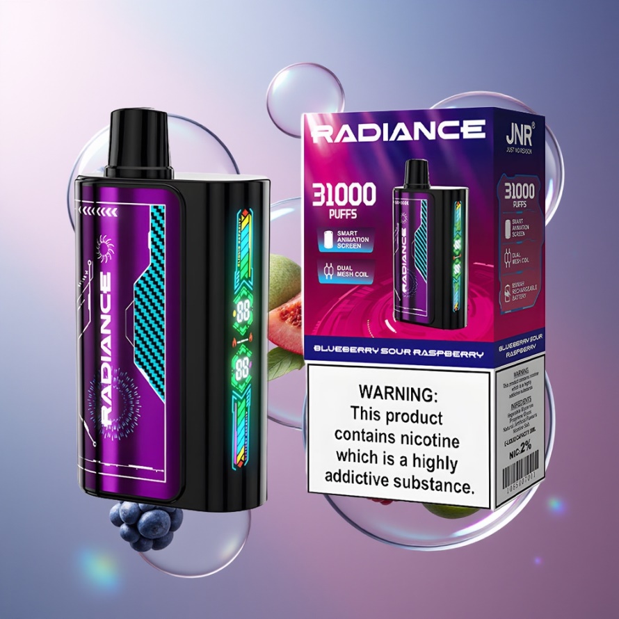 JNR Radiance 31000 Puffs Engångs Vape BLÅBÄR SUR HALLON med 28ml E-liquid & Smart Animation Screen – svensk grossist