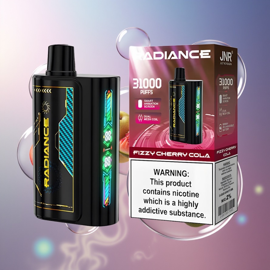 JNR Radiance 31000 Puffs Engångs Vape BRUSIG KÖRSBÄR COLA med Smart Animation Screen & Dual Mesh Coil – svensk grossist