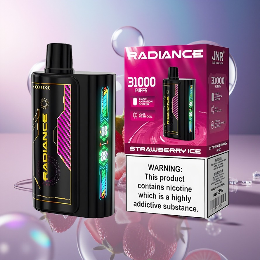 JNR Radiance 31000 Puffs Svensk Grossist Engångs Vape JORDGUBB Is med 28ml E-liquid & 950 mAh Batteri