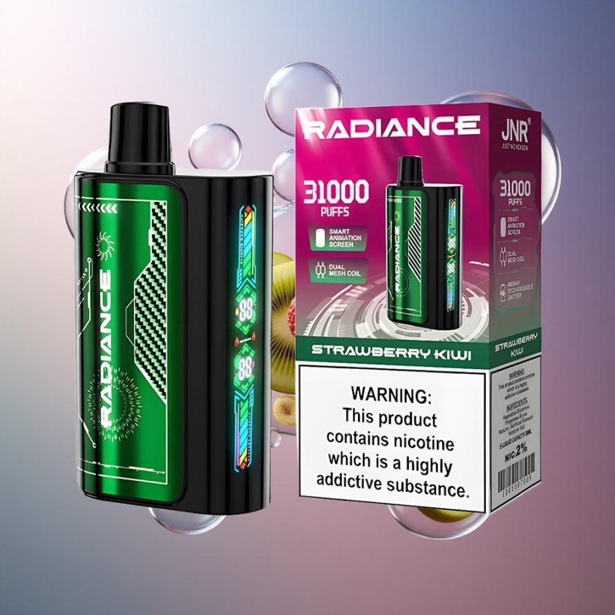 JNR Radiance 31000 Puffs Svensk Grossist Engångs Vape Jordgubb Kiwi 28ml Dual Mesh Coil