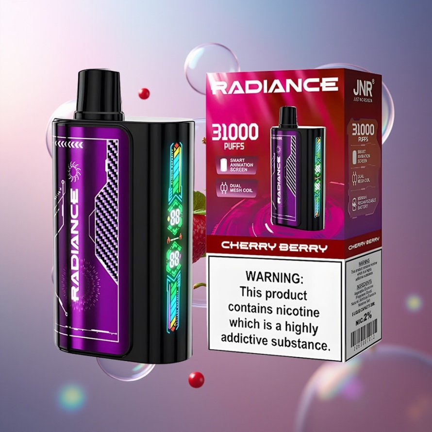 JNR Radiance 31000 Puffs Svensk Grossist Engångs Vape KÖRSBÄR BÄR 28ml Dual Mesh Coil 950mAh Type-C
