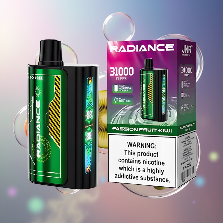 JNR Radiance 31000 Puffs Svensk Grossist Engångs Vape PASSIONSFRUKT KIWI 28ml 2% Nicotine Dual Mesh Coil