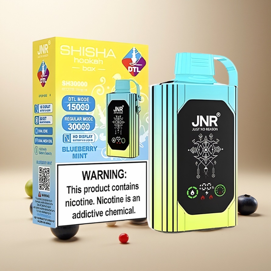 JNR Shisha Hookah Box 20500 PuffsEngångs Vape Blåbär Mint med HD Display, 1000mAh, 25ml, Dual Mesh Coil, Type-C, svensk grossist