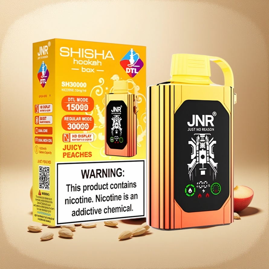 JNR Shisha Hookah Box 20500 PuffsEngångs Vape Juicy Peaches HD Display 1000mAh 25ml Dual Mesh Coil Type-C svensk grossist