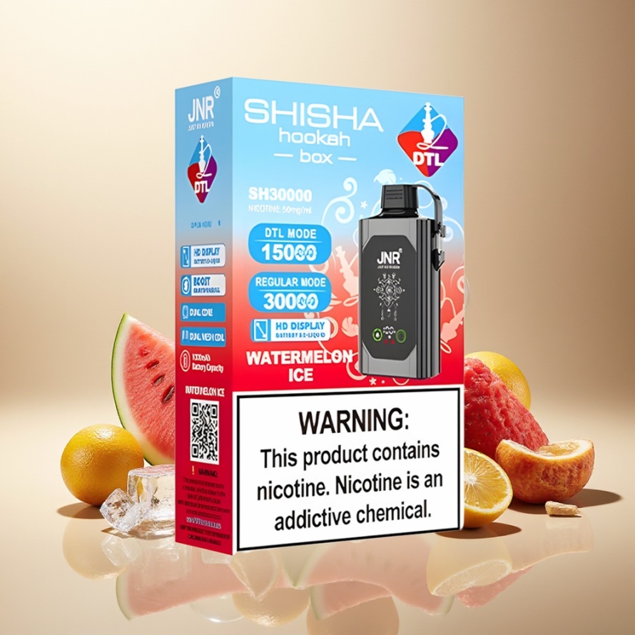 JNR Shisha Hookah Box 20500 Puffs Svensk Grossist Vattenmelon Is HD Display 1000mAh 25ml Dual Mesh Coil Type-C