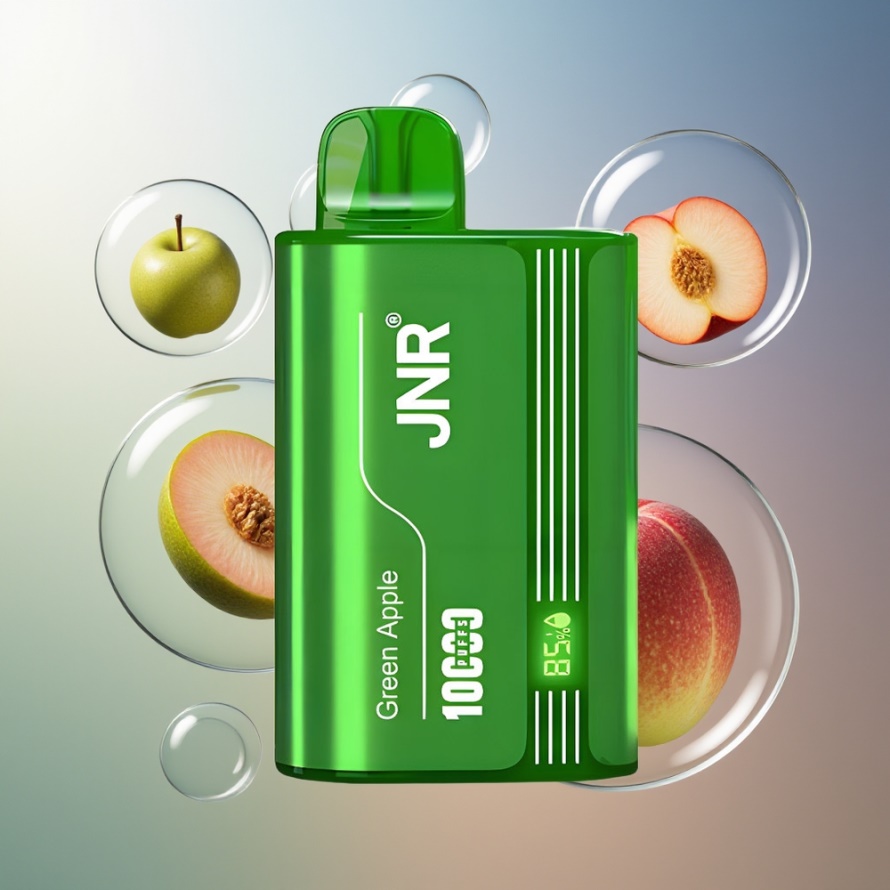 JNR Tank 10000 Puffs Engångs Vape Grönt Äpple Persika Päron Svensk Grossist Digital Display Dual Mesh Coil Type-C