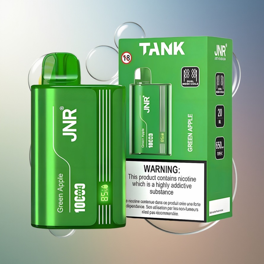 JNR Tank 10000 Puffs Engångs Vape Grönt Äpple Persika Päron Svensk Grossist Digital Display Dual Mesh Coil Type-C