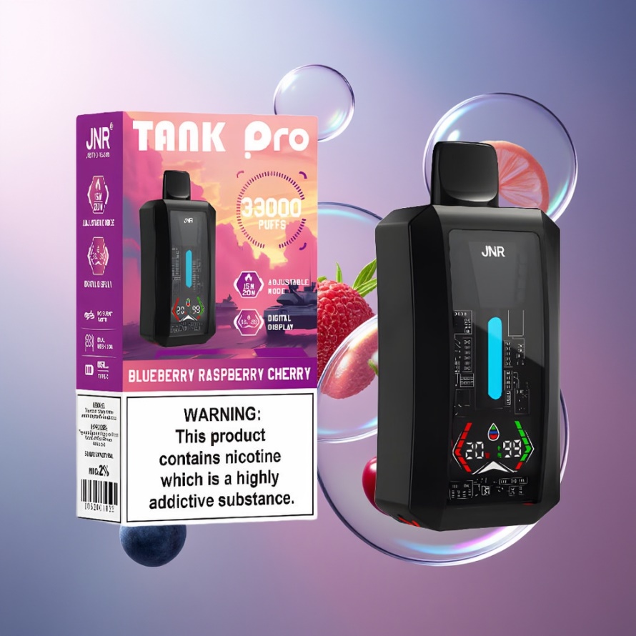 JNR Tank Pro 33000 Puffs Engångsvape Blåbär Hallon Körsbär Svensk Grossist Dual Mesh Coil Type-C