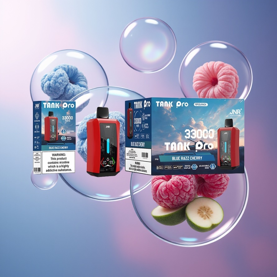 JNR Tank Pro 33000 Puffs Svensk Grossist Engångs Vape Blå Hallon Körsbär Digital Display Dual Mesh 15W/20W