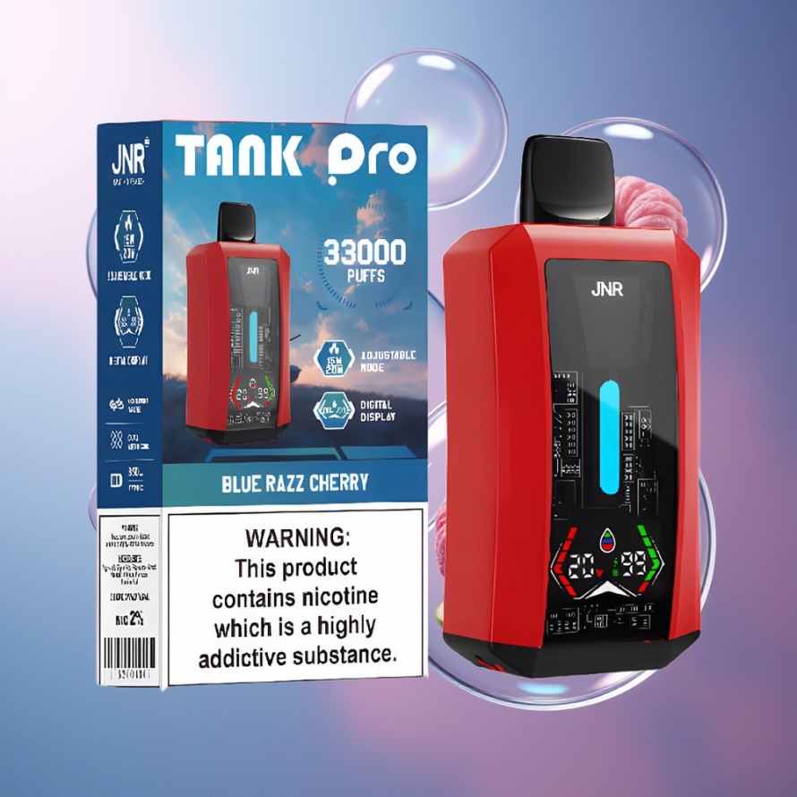 JNR Tank Pro 33000 Puffs Svensk Grossist Engångs Vape Blå Hallon Körsbär Digital Display Dual Mesh 15W/20W