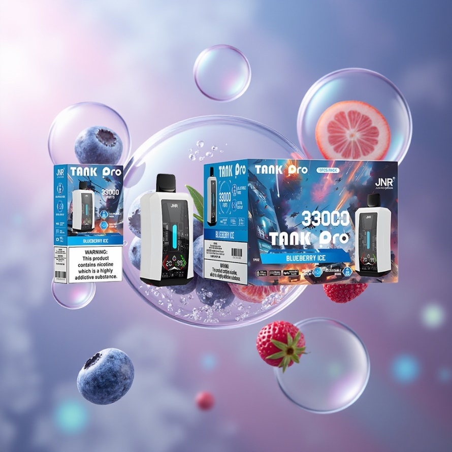 JNR Tank Pro 33000 Puffs Svensk Grossist Engångs Vape Blåbär Is med Digital Display & Dual Mesh Coil