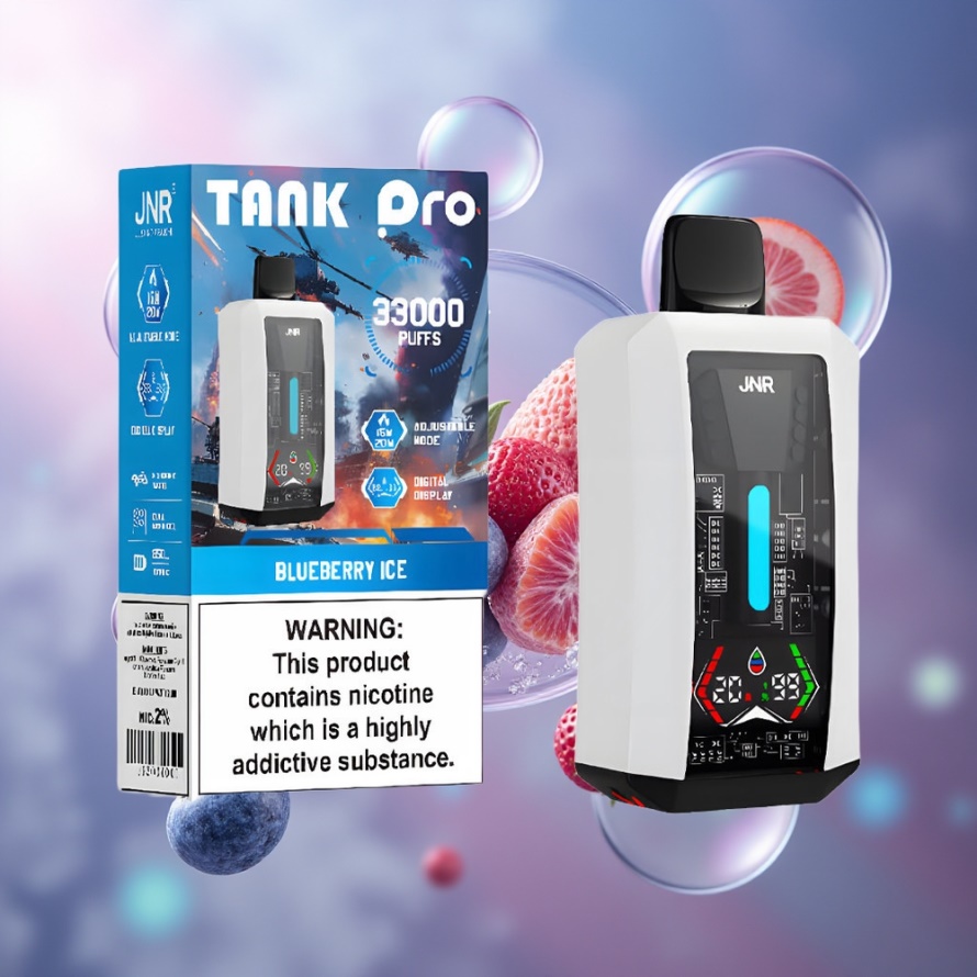JNR Tank Pro 33000 Puffs Svensk Grossist Engångs Vape Blåbär Is med Digital Display & Dual Mesh Coil