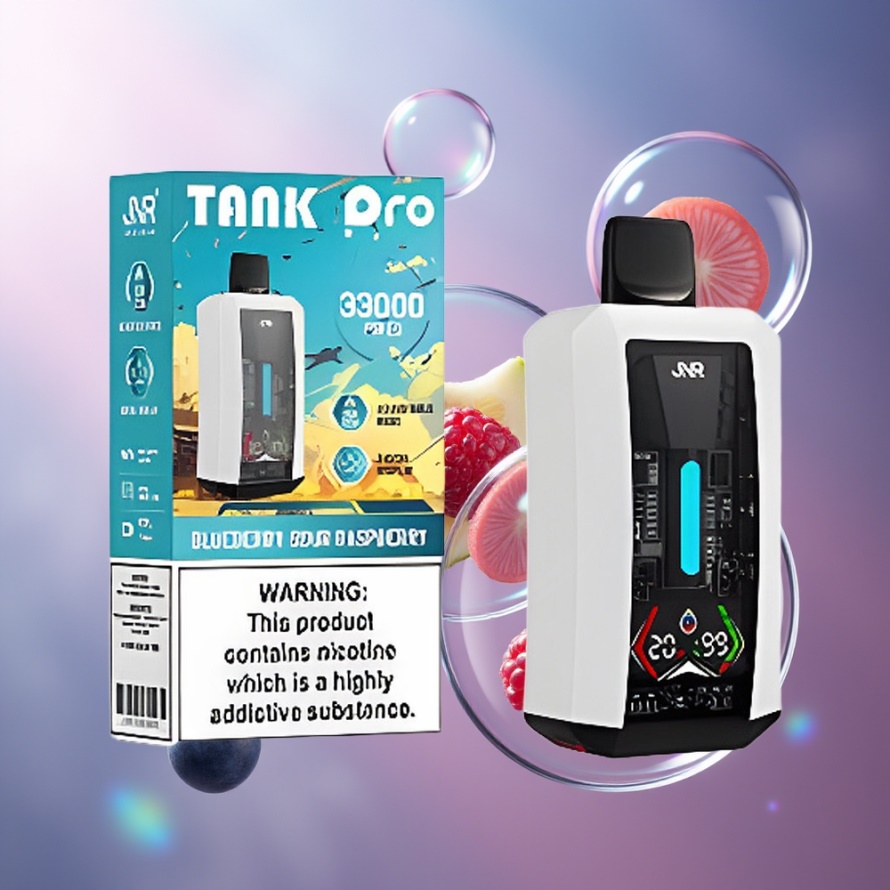 JNR Tank Pro 33000 Puffs Svensk Grossist Engångs Vape Blåbär Sur Hallon 28ml Digital Display Dual Mesh Coil