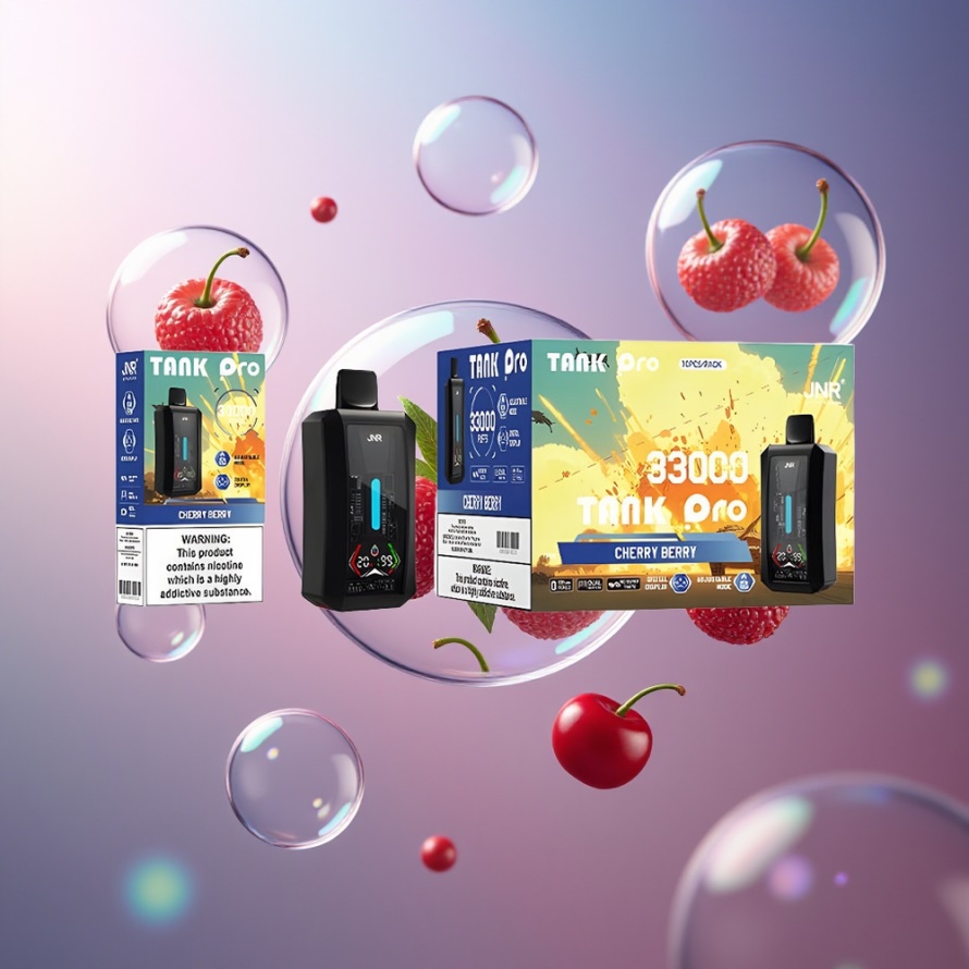 JNR Tank Pro 33000 Puffs Svensk Grossist Engångs Vape Körsbär & Bär med Digital Display & Dual Mesh Coil