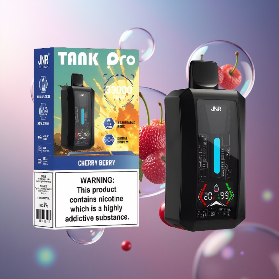 JNR Tank Pro 33000 Puffs Svensk Grossist Engångs Vape Körsbär & Bär med Digital Display & Dual Mesh Coil