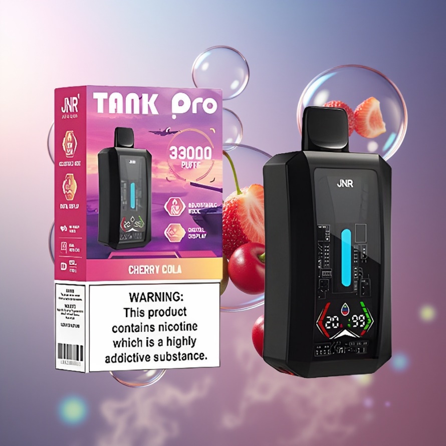 JNR Tank Pro 33000 Puffs Svensk Grossist Engångs Vape Körsbärs Cola med Digital Display & Dual Mesh Coil
